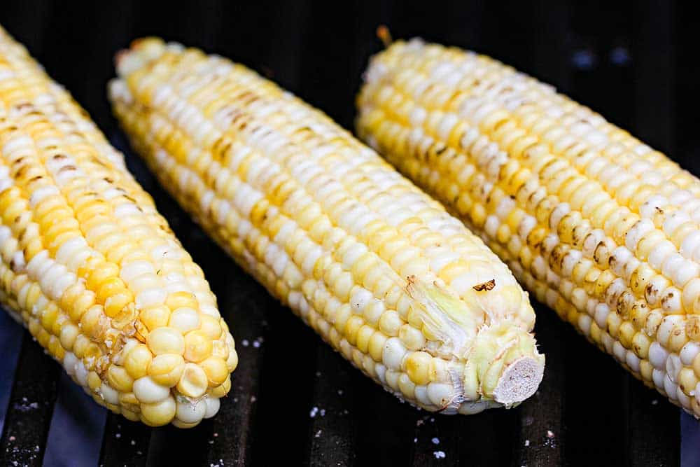 Grill the corn until some kernels are just starting to turn brown. 