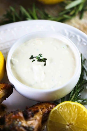 Gorgonzola dipping sauce in a white bowl