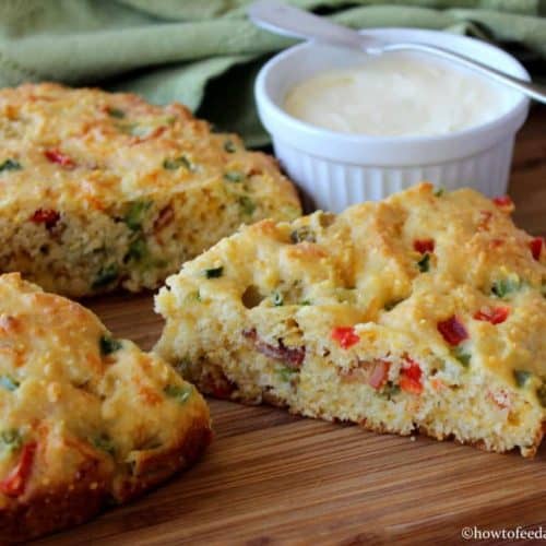 Cowboy Cornbread features fresh ground corn meal, peppers, bacon, cheese and honey