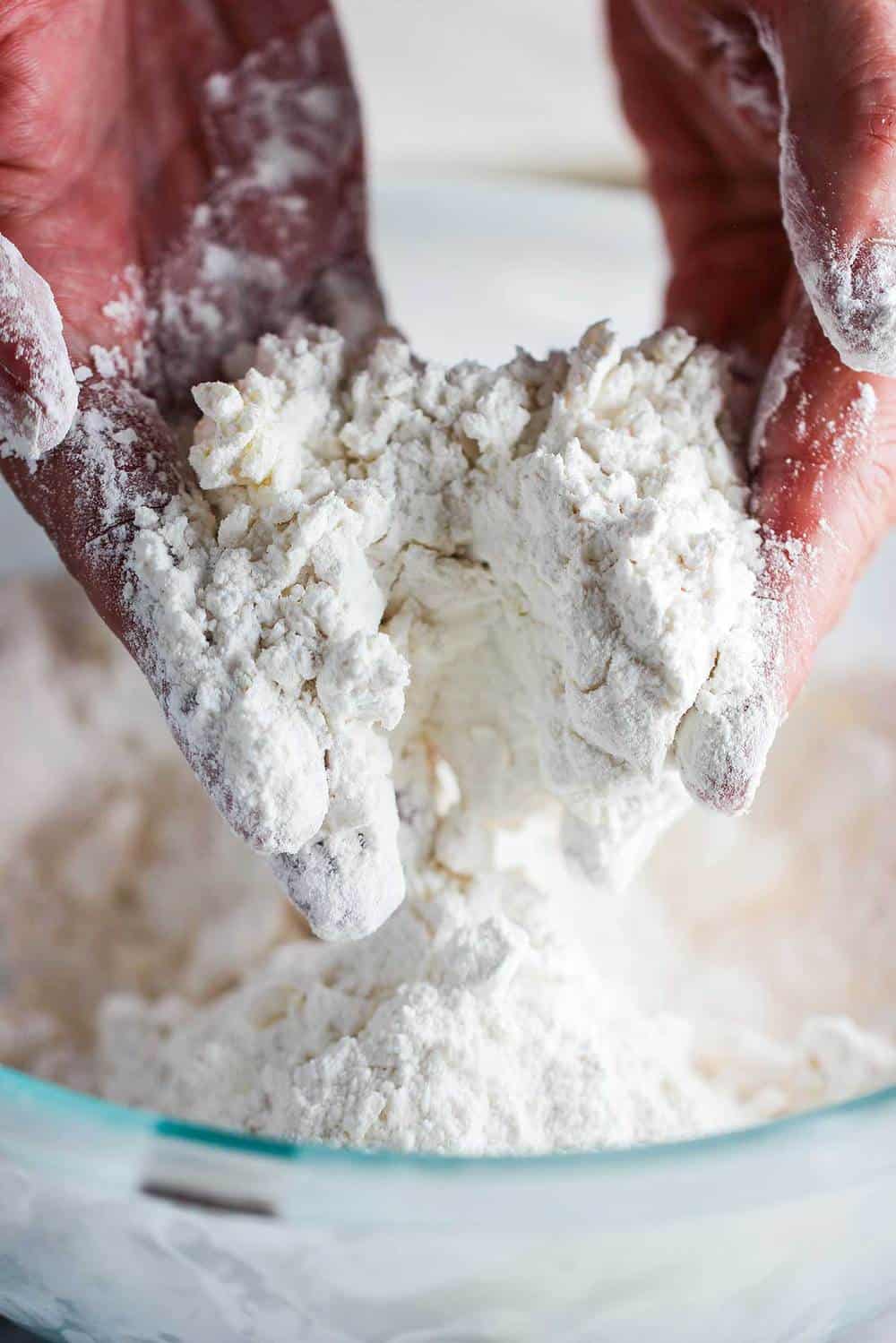 A bowl of flour and cold butter for Southern biscuits
