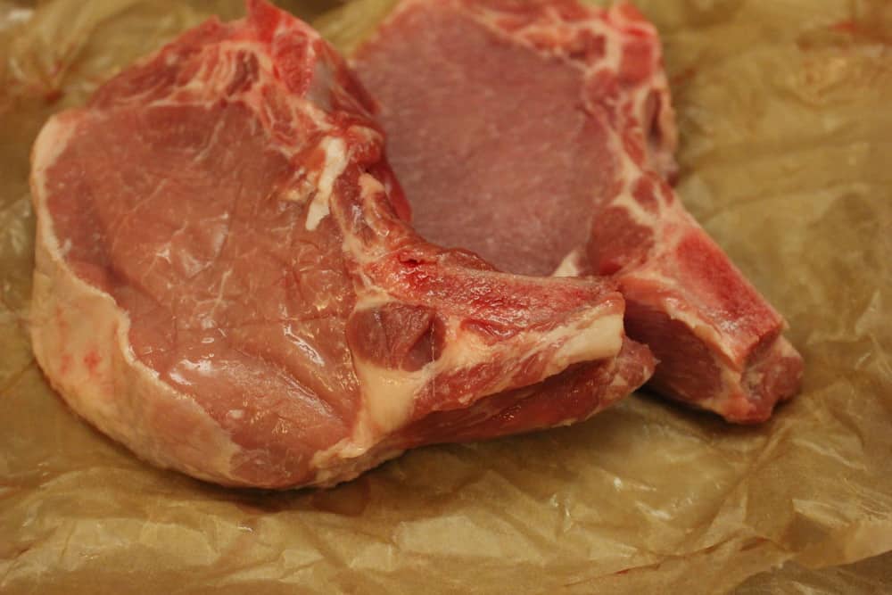 Bone-in loin pork chops ready for the brine