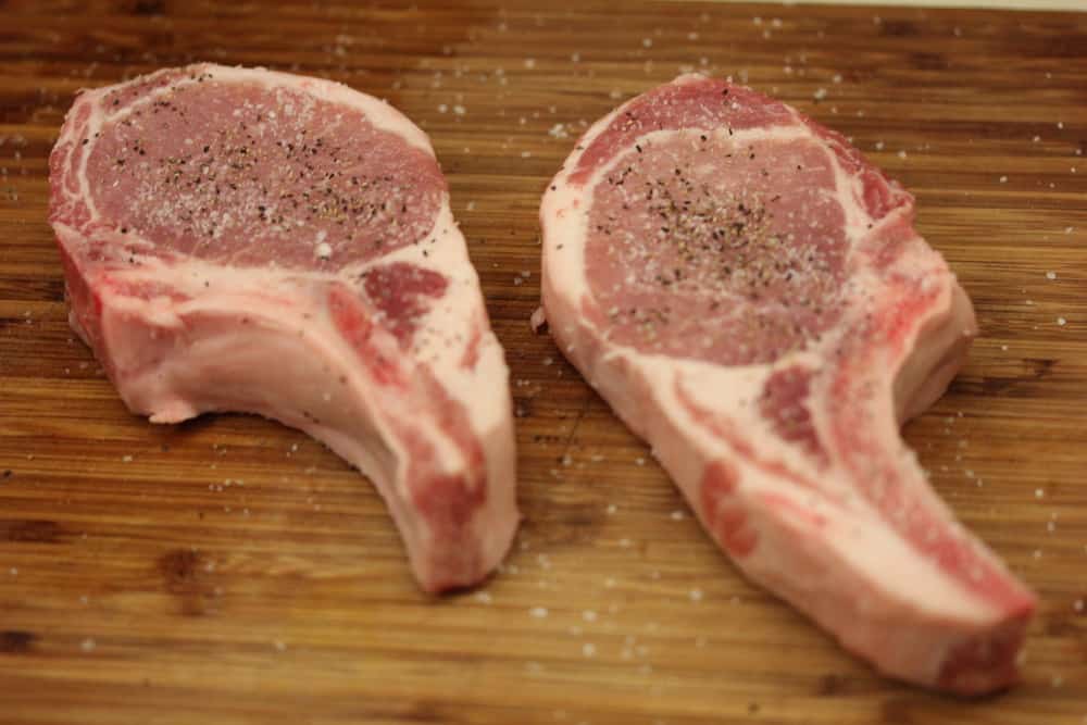 Get nice 1-inch thick, bone-in pork rib chops