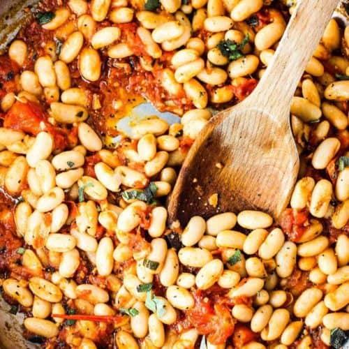 Sautéed white beans with garlic, sage and tomatoes