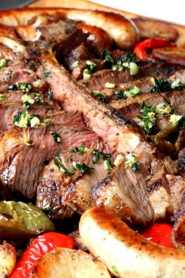Porterhouse Steak with Peppers, Sausage & Potatoes