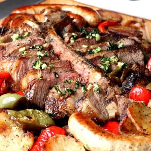 Porterhouse Steak with Peppers, Sausage & Potatoes