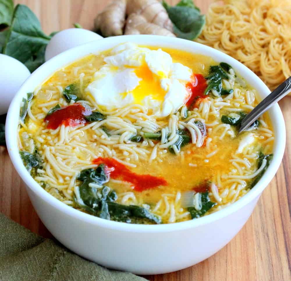 Spinach-Ramen Noodle Soup with Poached Egg - How To Feed A Loon