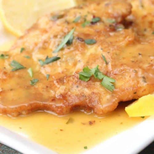 Chicken Francese on a white plate