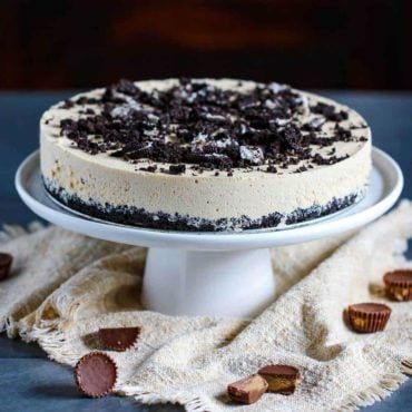 Peanut butter ice cream cake on a platter.