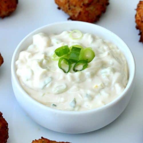 White Remoulade Sauce in a white bowl