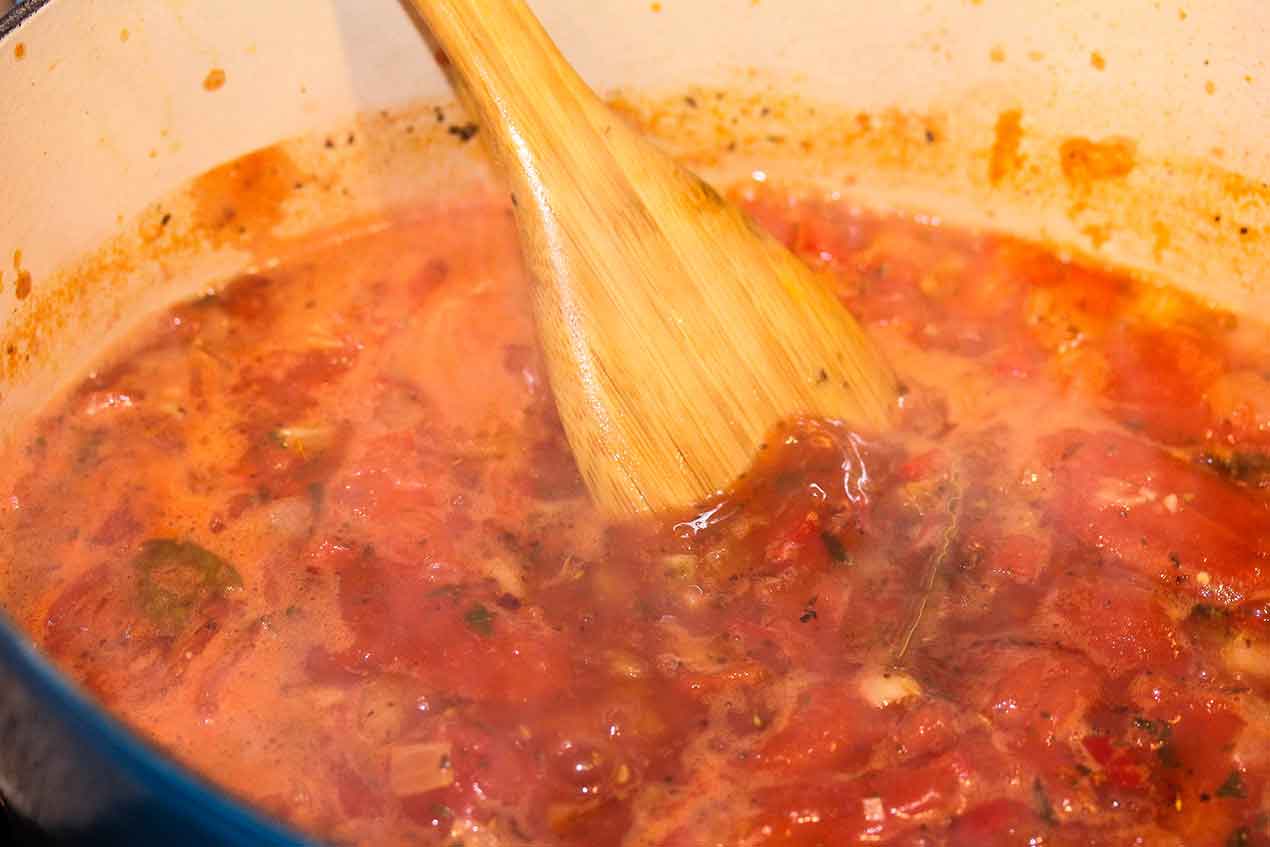 Tomatoes stewing for classic cioppiono