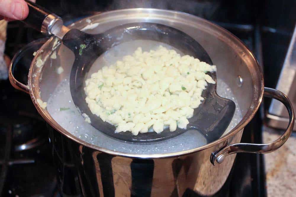 Cooked German Spaetzle fresh out of boiling water