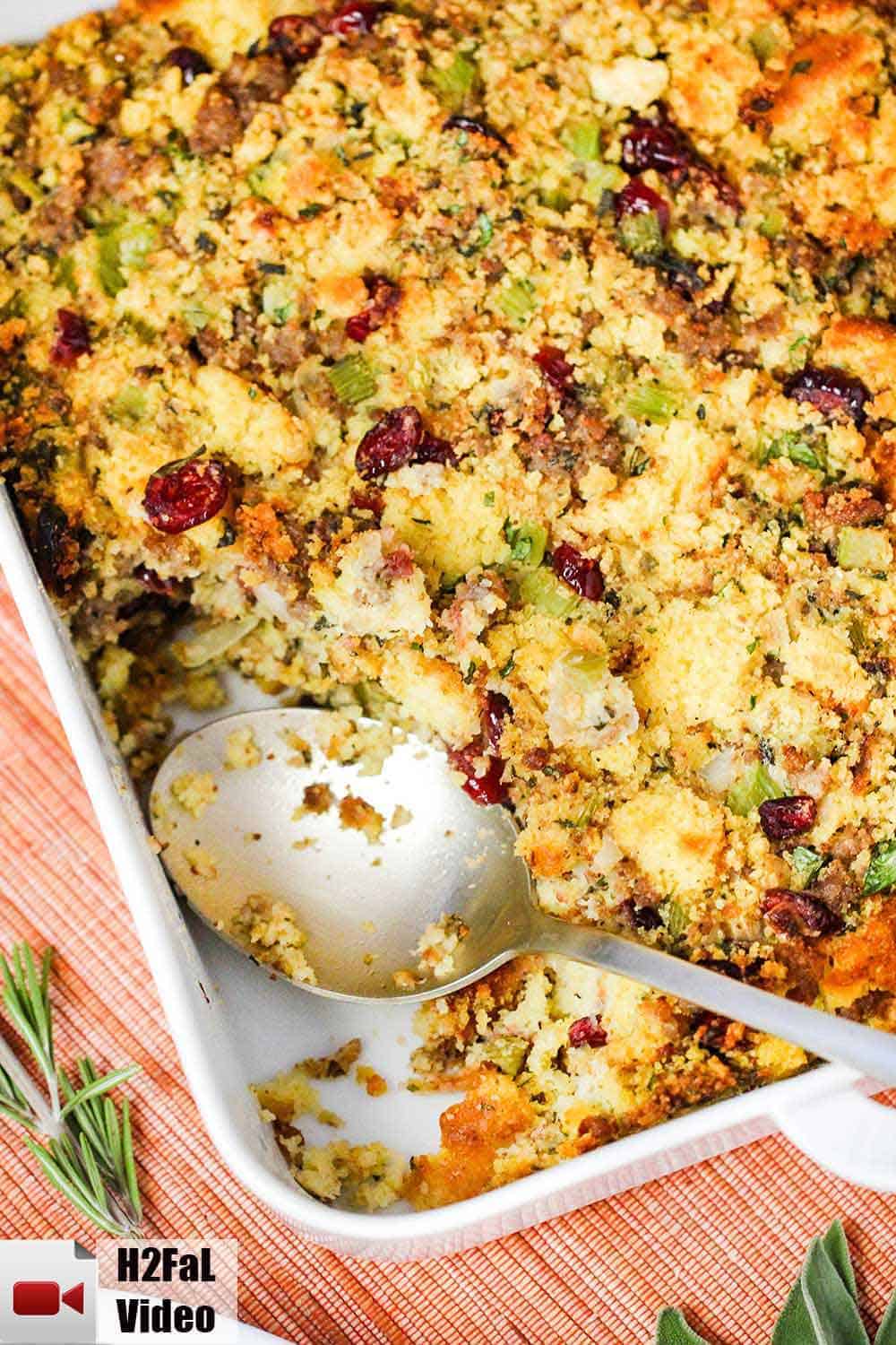 Cornbread Dressing with Sausage and Cranberries | How To Feed A Loon