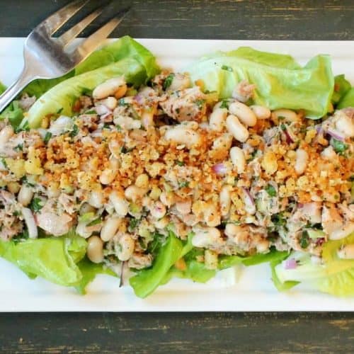 Italian Tuna and White Bean Salad on a white plate