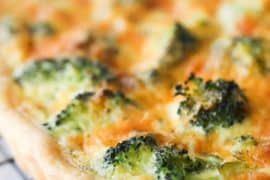 Broccoli and Cheddar Quiche on a cooling rack