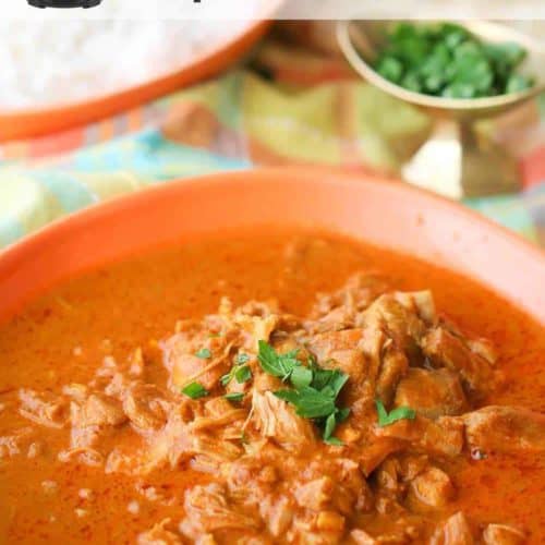 Instant Pot Butter Chicken in a red bowl