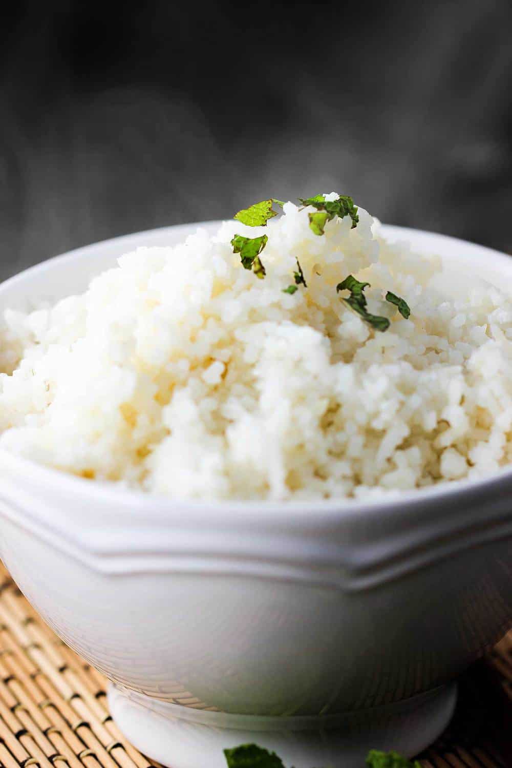 Steaming Jasmine rice for Thai red curry beef