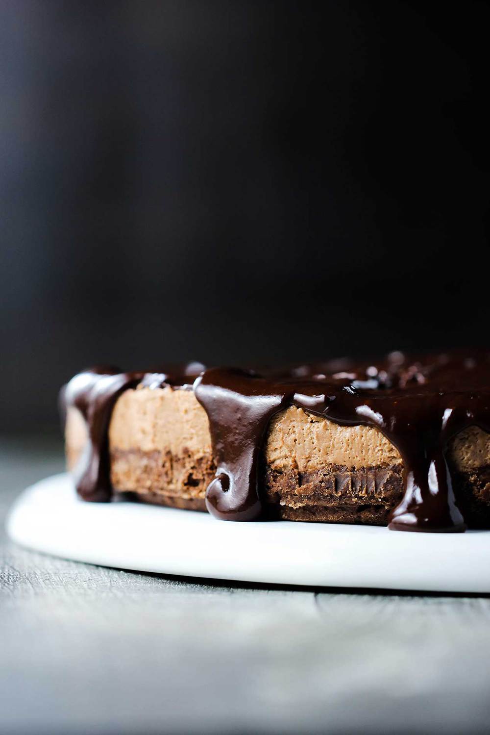 Triple Chocolate Mousse Cake on a platter