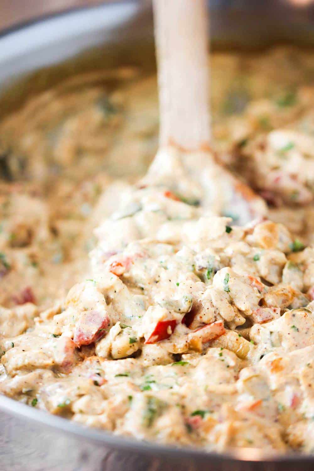 Filling for king ranch casserole in a large skillet